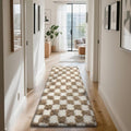 Checkered Rug for Bedroom, 3x7 Beige and White Area Rugs, Classic Checkered Carpets Shaggy Area Rug, Bedside Rugs for Living Room Bedroom Kids Room Home Decor