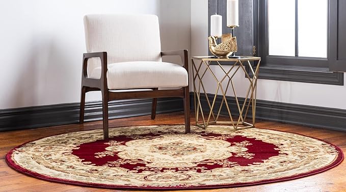Rugs.com Chateau Collection Rug – 13' Round Red Medium Rug Perfect for Kitchens, Dining Rooms