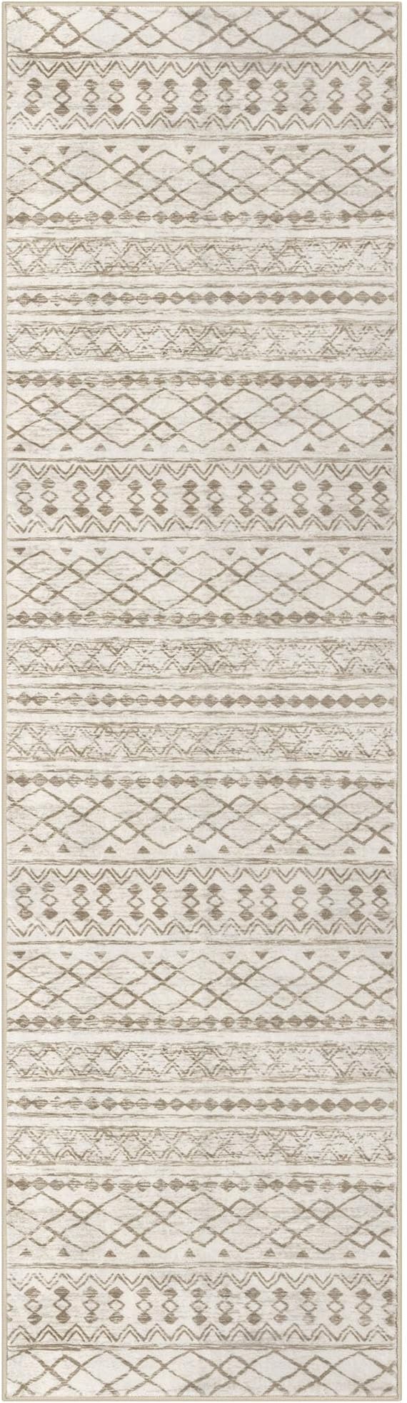KUTA Boho Runners for Hallways 2x7 Beige Navy Blue Moroccan Washable Runner Rug Non-Slip Vintage Kitchen Rugs Ultra Soft Geometric Floor Carpet for Bedroom Laundry Living Room
