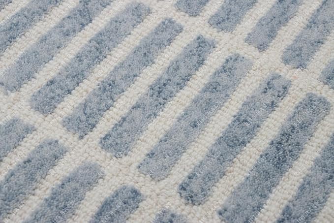 Capitola Hand-Tufted Wool Rug 8x8 Ft (Square) Blue Coastal, Rustic Area Carpet for Bedroom Living Room, Textured Natural PB Style, Soft Wool Accent Mat