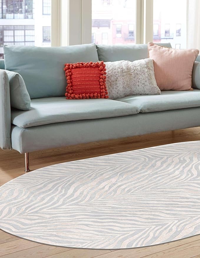 Unique Loom Finsbury Collection Area Rug - Meghan (5' 3" x 8' Oval, Gray and Ivory)