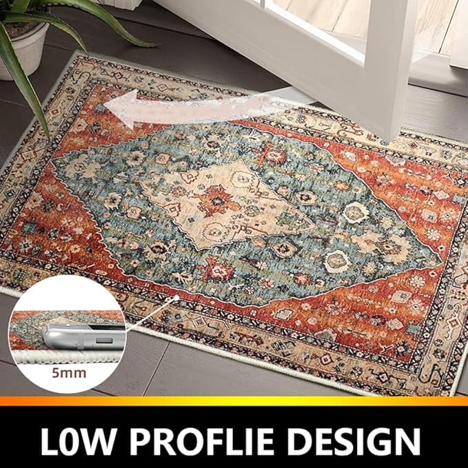 Boho Vintage Oriental Entry Rugs for Entrance Non-Slip Washable Tribal Small Area Rug,Ultra Soft Bohemian Floral Medallion Low-Pile Indoor Front Door Mat for Bedroom Kitchen Bathroom 20" x 32"