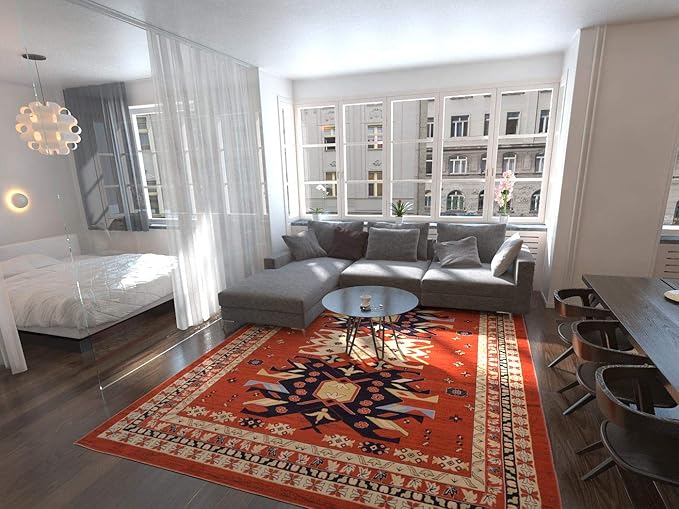 Unique Loom Taftan Collection Border Geometric Tribal Inspired Design Area Rug (9' 0 x 12' 0 Rectangular, Terracotta/ Ivory)