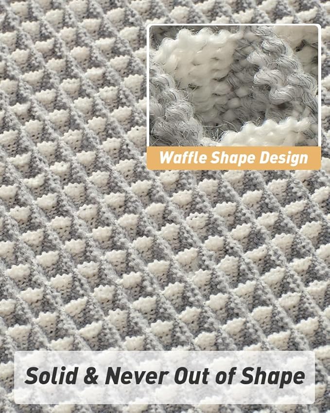Upgraded Waffle Runner Rug Super Absorbent Non Slip Bath Mats for Bathroom Machine Washable Bathroom Runner Rug with Tassels, Ideal for Hallway Bedroom Laundry Room, 17" x 48", LightGrey & Cream
