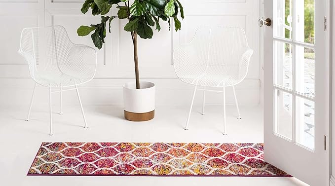 Rugs.com Lattice Frieze Collection Rug – 2' 7 x 12' Runner Multi Medium Rug Perfect for Living Rooms, Large Dining Rooms, Open Floorplans