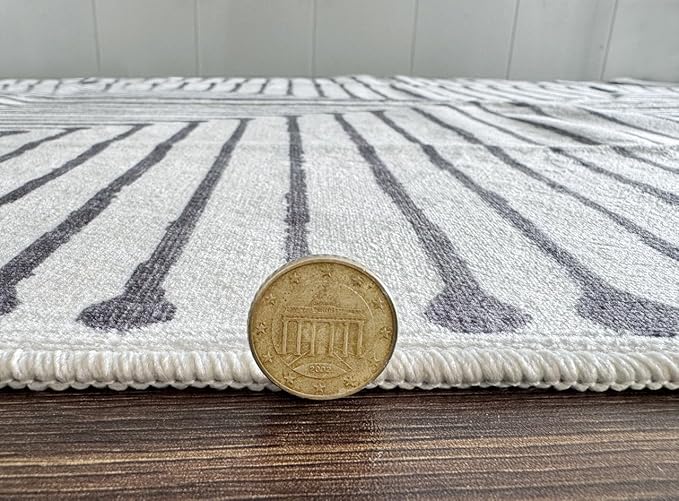 GLN Rugs Contemporary Collection - Machine Washable Area Rug, Contemporary Washable, Non Slip, Low Pile Chenille Rug, Living Room, Bedroom, Kitchen Rug (9' x 12' Black Beige)