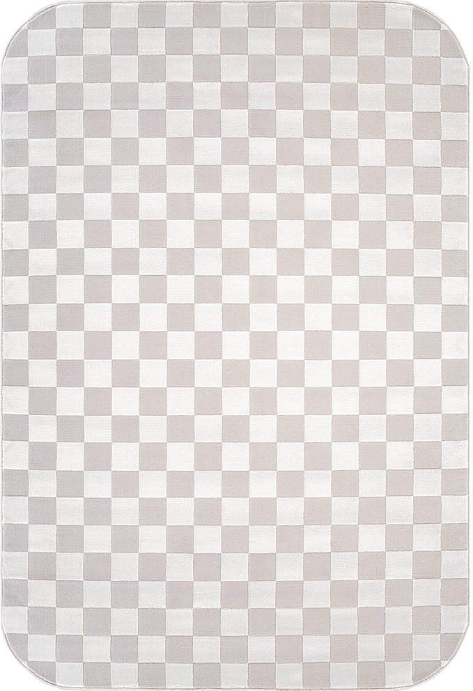 Beverly Rug Modern Geometric Area Rug 9x12 Low-High Pile Durable Soft Abstract Checkered Indoor Rugs for Living Dining Room Office Stain Resistant Non Shedding Casual Indoor Carpet Beige White 9 x 12