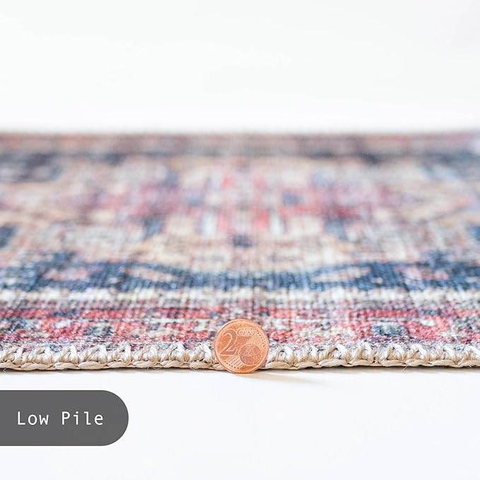 GLN Rugs Traditional Collection - Machine Washable Area Rug, Traditional Washable, Non Slip, Low Pile Chenille Rug, Living Room, Bedroom, Kitchen Rug (2' x 3' Black/Terra)