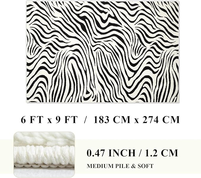 YIHOUSE 6×9 Ft Area Rugs for Living Room: Modern Washable Rug - Abstract Black and Cream White Rug for Bedroom Dining Room Office Playroom Nursery Home Decor - Nonslip Non-Shedding Striped Rugs