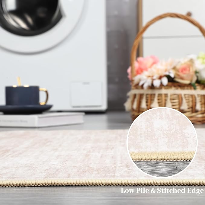 RUGSREAL Hallway Runner Rug 2.5x10 Long Kitchen Rug with Rubber Backing Low Pile Stain Resistant Entryway Carpet Washable Modern Solid Color Runner for Living Room Bedroom, Beige