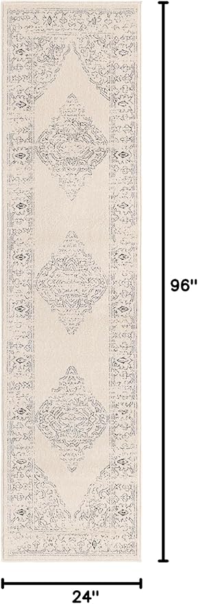 Unique Loom Isabella Collection Area Rug - Rossellini (2' x 8' Runner, White/ Black)