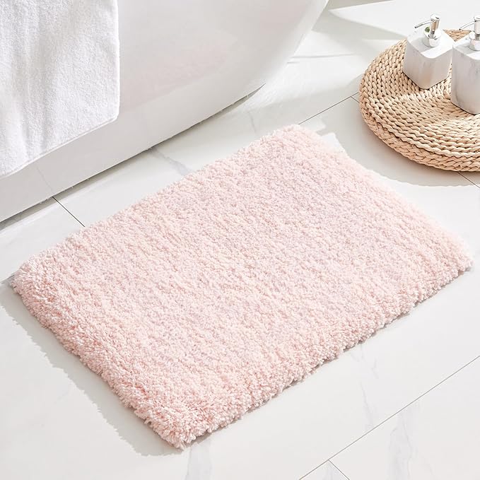 Small Bathroom Rug 17x24 Non Slip Pink Fluffy Bath Mat for Bathroom Floor Washable Plush Luxury Bath Rug for Tub Soft Shaggy Absorbent Shower Mat