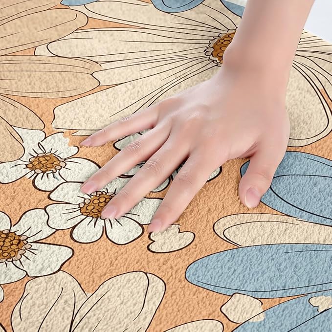 Erosebridal Girls Groovy Flower Bathroom Rugs for Kids Teens Two Groovy Party Decorations Bath Mat Pastel Rainbow Floral Non Slip Bath Rugs Botanical Plants Theme Fluffy Plush Rugs 20x32