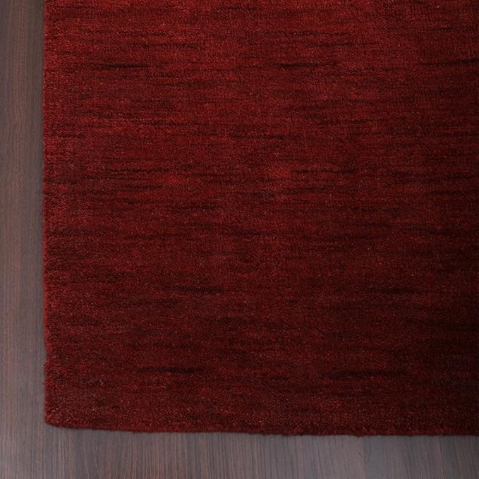 Hand Knotted Loom Wool ECO-Friendly Area Rugs - 3'x12', Runner, Red Color, Solid Plain Design, High Pile Thick Handmade Anti Skid Area Rugs for Living Room, Bed Room (L00111)