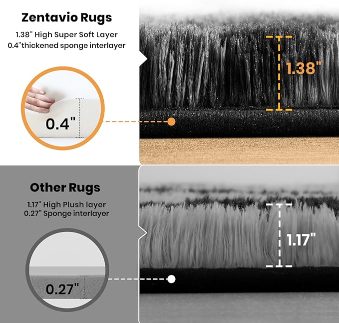 Zentavio Area Rugs for Living Room Rugs for Bedroom 4x6 Carpet Fluffy Fuzzy Soft Shag Aesthetic Plush High Pile Gray Throw Rug for Nursery Kids Room Dorm Waved Grey