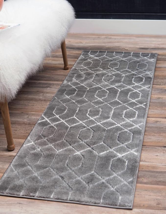 Unique Loom Glam Collection Area Rug - Trellis (2' 7' x 12' 2' Runner, Gray Silver/ Silver)