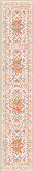 Area Rugs 2'6''x14' Washable Non-Slip, Floral Vintage Distress Print Pattern Medallion Carpet for Living Room Bedroom Dining Room, Light Pink Colorful