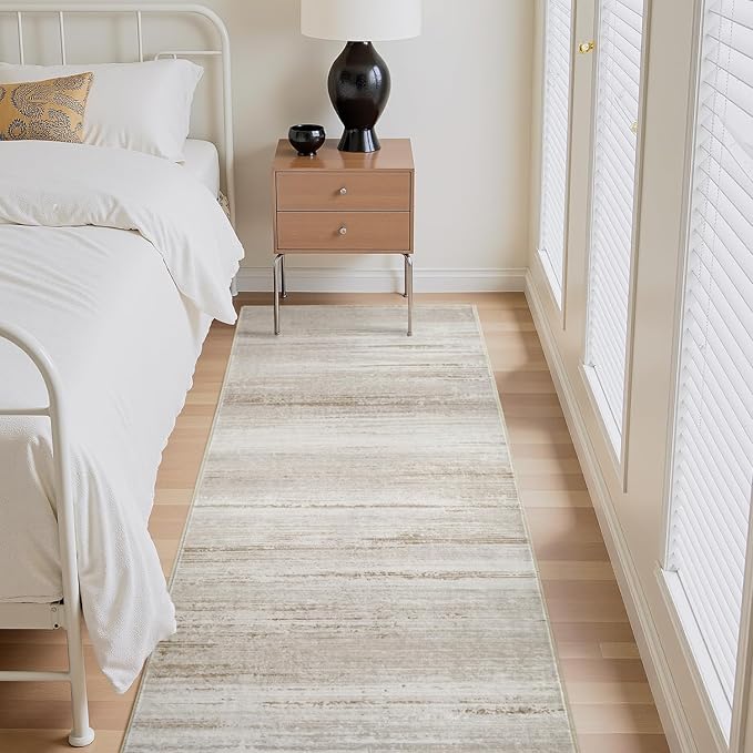 PADOOR Modern Abstract Runner Rug - 2x5 Washable Hallway Rugs, Ultra Soft Non-Slip Low Pile Floor Rugs for Hallway Entryway Kitchen Bedroom Bedside Laundry Room Brown