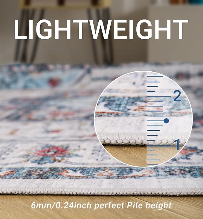 zesthome Washable Rug 5x7 Area Rugs,Stain Resistant Rugs for Living Room,Bedroom,Non-Slip Backing Home Decor Rug, Vintage Medallion Pattern Rugs (Blue,5'x7')