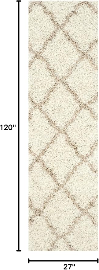 SAFAVIEH Dallas Shag Collection Runner Rug - 2'3" x 10', Ivory & Beige, Trellis Design, Non-Shedding & Easy Care, 1.5-inch Thick Ideal for High Traffic Areas in Living Room, Bedroom (SGD257B)