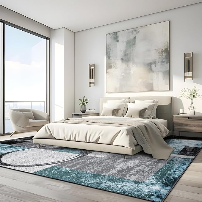 Rugshop Contemporary Circle Design Area Rug, Durable Fade-Resistant Carpet Alfombras for Bedroom, Living Room and Dining Room, Gray, 7'10" x 10'2"