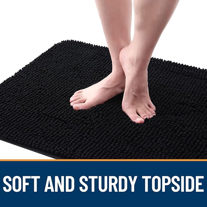 OLANLY Dog Door Mat for Muddy Paws 35x24, Absorbs Moisture and Dirt, Absorbent Non-Slip Washable Doormat, Quick Dry Chenille Mud Mat for Dogs, Entry Indoor Entryway Carpet for Inside Floor, Black