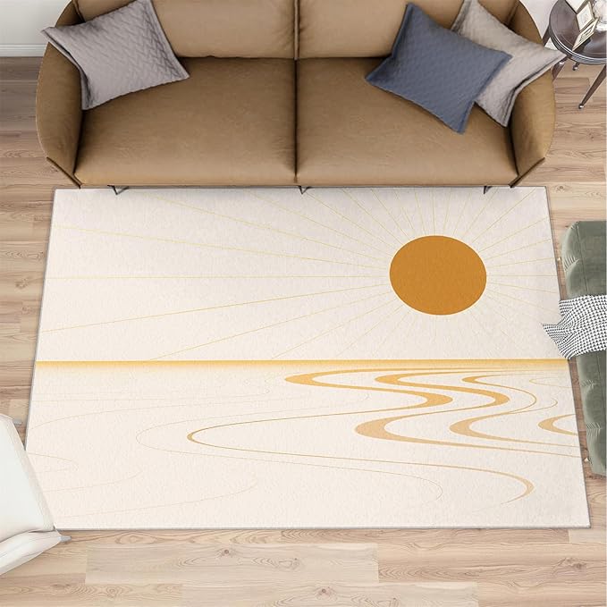 Boho Sun Runner Rugs 2x4ft, Minimalist Sunburst Small Entryway Mats, Geometric Solar Laundry Room Rug Non Slip Durable Throw Rugs for Front Door Bedroom Bedside