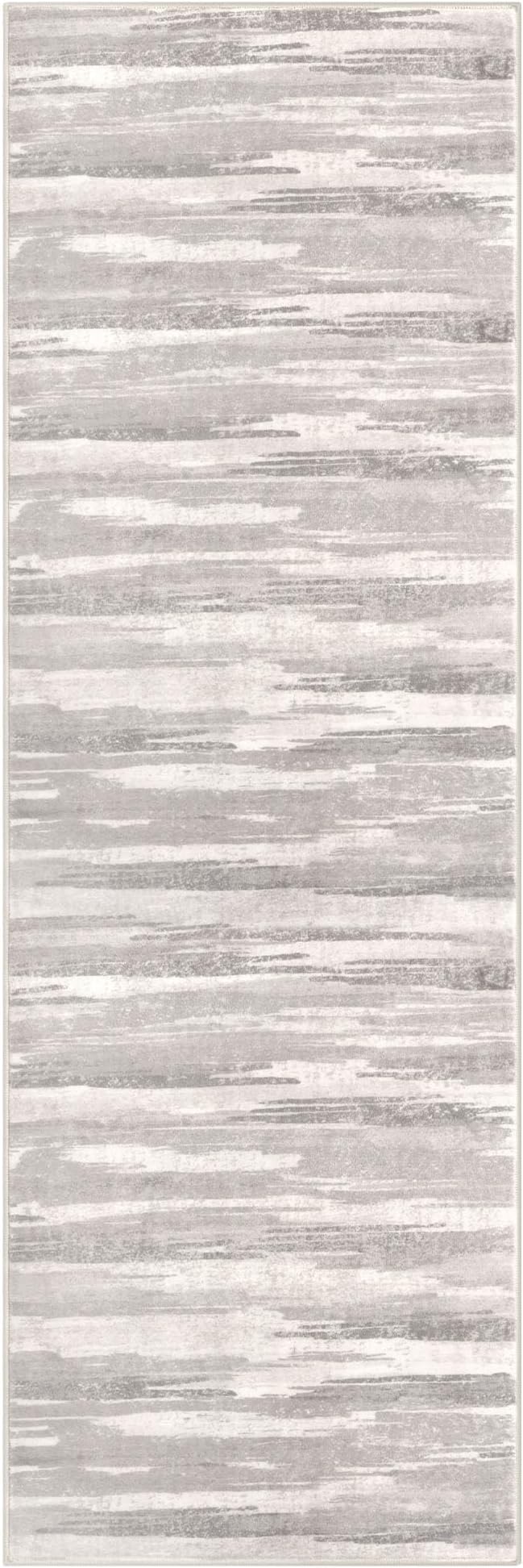 Modern Abstract Runner Rug 2x6, Neutral Light Beige and Grey Washable Kitchen Runner Non-Slip Soft Hallway Rug Runner Thin Print Faux Wool Carpet for Entryway Bedroom Laundry Room Indoor
