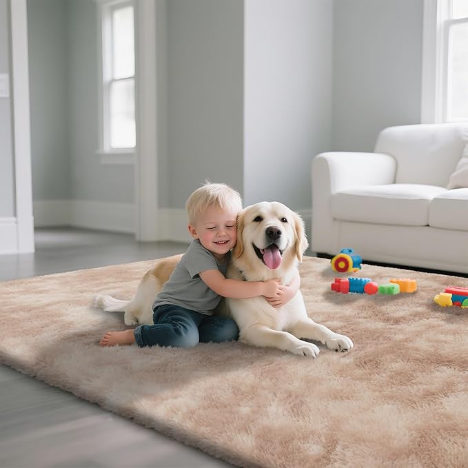 Fluffy Rug Shaggy Area Rug, Mottling Beige 4x6 Area Rugs for Bedroom, Small Bedside Rug, Soft Fluffy Shaggy Entryway Throw Rugs for Living Room Bedroom Kids Room Home Decor