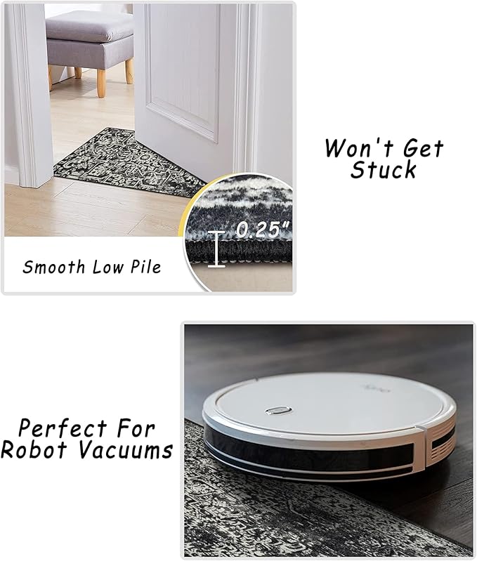 vivorug Runner Rug 2'x7' Vintage Washable Non-Slip Runners for Hallways Kitchen Entryway Laundry Room Carpet Hallway Runner, Black and White Rug