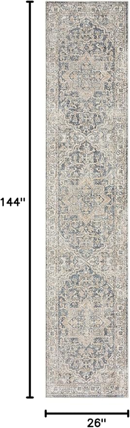 Nourison Home Astra Machine Washable Grey Blue 2'2" x 12' Area Rug - Easy Clean, Non Shedding, Bed Room, Living Room, Dining Room, Kitchen (12' Runner)