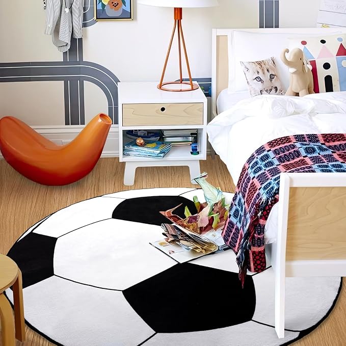 Soft Boys Soccer Rug, Round Rugs for Bedroom, Bedside Area Carpet for Kids, Soccers Lovers Home Decor Indoor Circle Carpets for Living Room, Nursery, Dorms Machine Washable,47 Inch