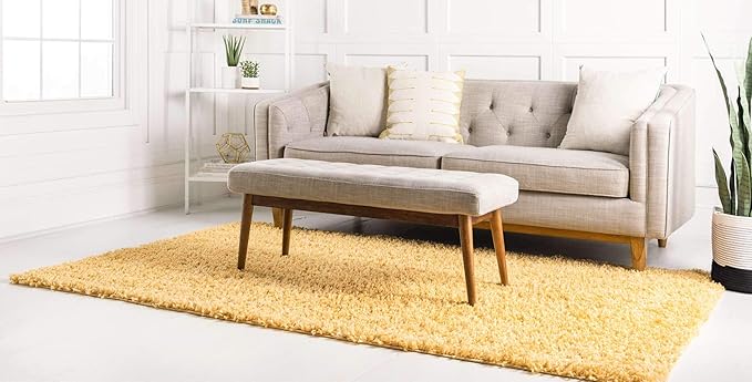 Unique Loom Davos Shag Collection Area Rug - Solid (4' 1" x 6' 1" Rectangle, Sun Yellow)