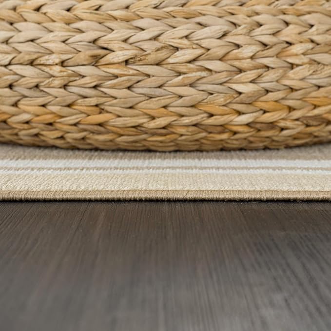 Beverly Rug Non Slip Area Rugs 3x3 Modern Bordered Non Skid Rubber Backing Soft Area Rug for Living Dining Room Easy to Clean Non Shedding Kitchen Bedroom Indoor Carpet 3 x 3 Beige