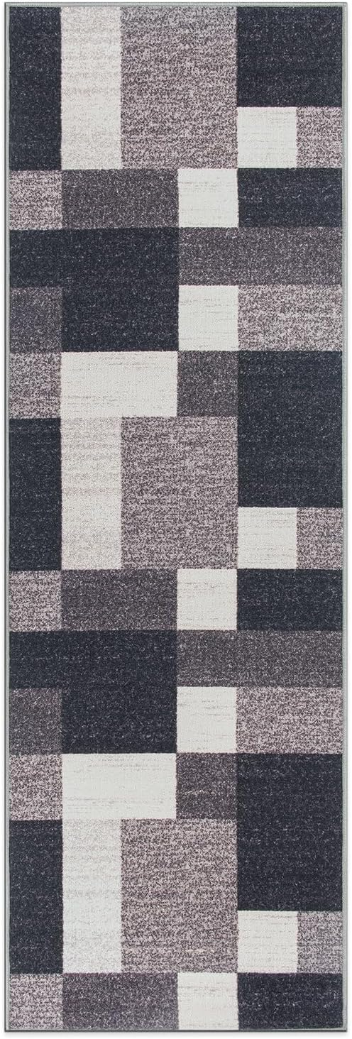 Rugshop Modern Boxes Design Non-Slip (Non-Skid) Carpet for Hallway,Entryway,Kitchen Runner Rug 2'7" x 8' Gray
