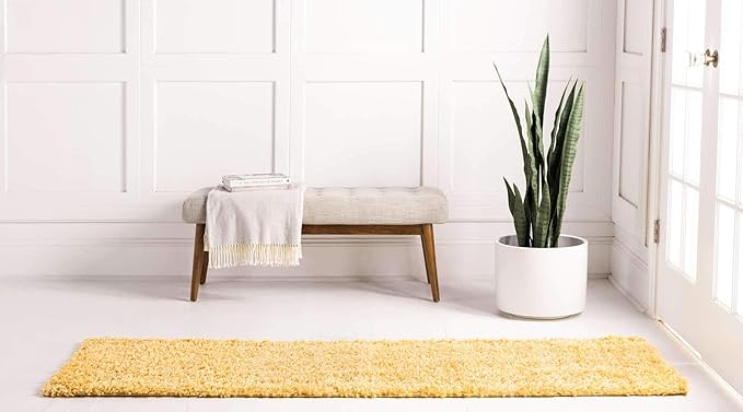 Unique Loom Davos Shag Collection Area Rug - Solid (2' 2" x 6' 9" Runner, Sun Yellow)