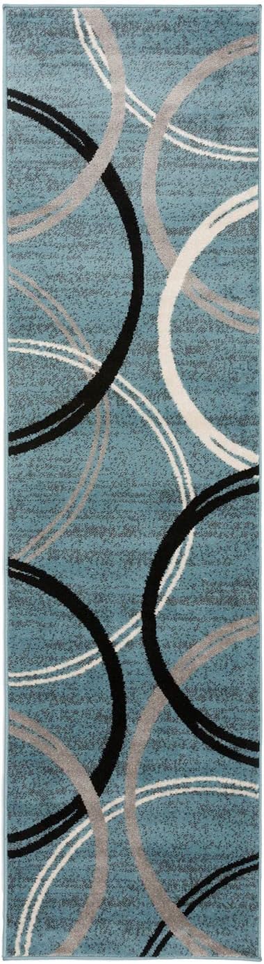 Rugshop Modern Wavy Circles Design Runner Rug, Fade-Resistant Carpet for Hallway, Mudroom, or Kitchen, Blue, 2' x 10'