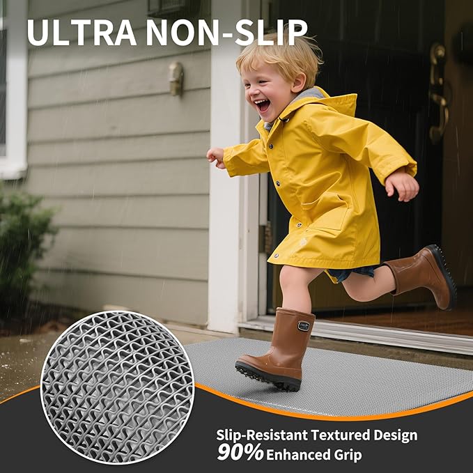 Front Door Mat 20''x31'', Drainage Heavy Duty Dirt Trapping Non-Slip Doormats, Outdoor Rubber Floor Mats, Restaurant Commercial Kitchen Industral Pool Entrance Bar Wet Area, Grey