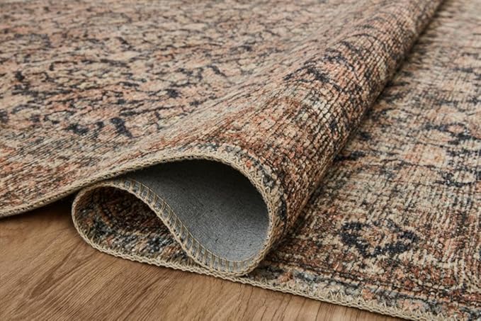 Loloi Amber Lewis Billie Collection, Ink & Salmon 2'-6" x 9'-6" Area Rug – Antique & Distressed Accent Rugs for Living Room, Bedroom, Entryway & Hallway, No Shed High Traffic Area Home Decor Rug