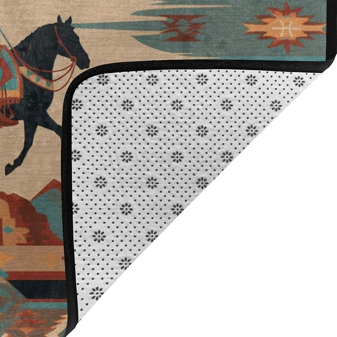 Horse Western Boho Ethnic Style Area Rug Washable Outdoor Rugs Anti-Slip Soft Carpet Entryway Indoor Door Mat for Bedroom,Living Room,Porch,Terrace and Entrance Decor 6'x 4'