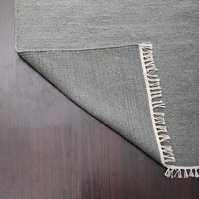 Rugsotic Carpets Hand Woven Flat Weave Kilim Wool ECO-Friendly Area Rugs - 10'x10', Square Shape, Silver Color, Solid Plain Design, Low Pile Handmade Area Rugs for Living Room, Bed Room (D00111)