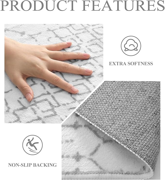 Lahome Moroccan Round Area Rug - 3Ft Round Rug Non-Slip Washable Soft Round Bathroom White Throw Small Circle Rug for Bedroom, Modern Geometric Print Low-Pile Round Rugs for Entryway Kitchen Sofa