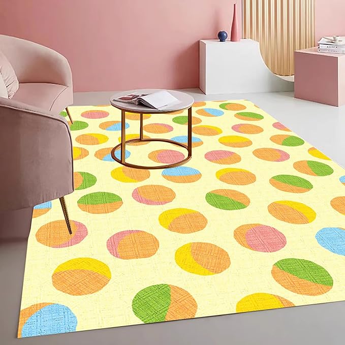 Retro Yellow and Brown Polka Dot Texture Rug 7x12 Non Slip Washable Soft Area Rugs for Living Room Bedroom Nursery Room Stain Resistant Large Home Office Playroom Indoor Carpet