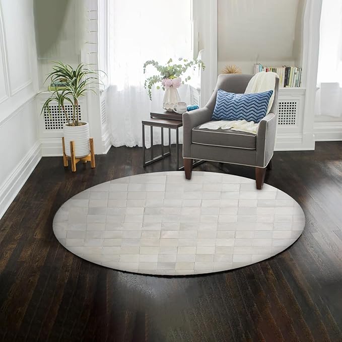 Round Area Rug – Soft Modern Carpet for Living Room, Bedroom, Entryway – Non-Slip Durable Floor Mat for Home Décor (White_9X9)
