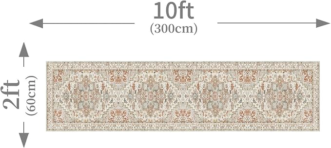 Enkor Runner Rugs for Hallway, 2x10 Washable Soft Boho Non Slip Floor Rugs for Kitchen, Modern Mat for Living Room Bedroom Entryway Beige & Orange