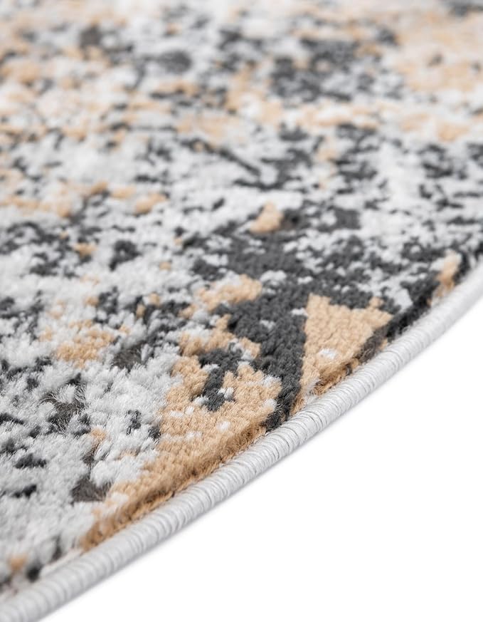Rugs.com Leipzig Collection Rug – 5 Ft Round Beige Low-Pile Rug Perfect for Kitchens, Dining Rooms