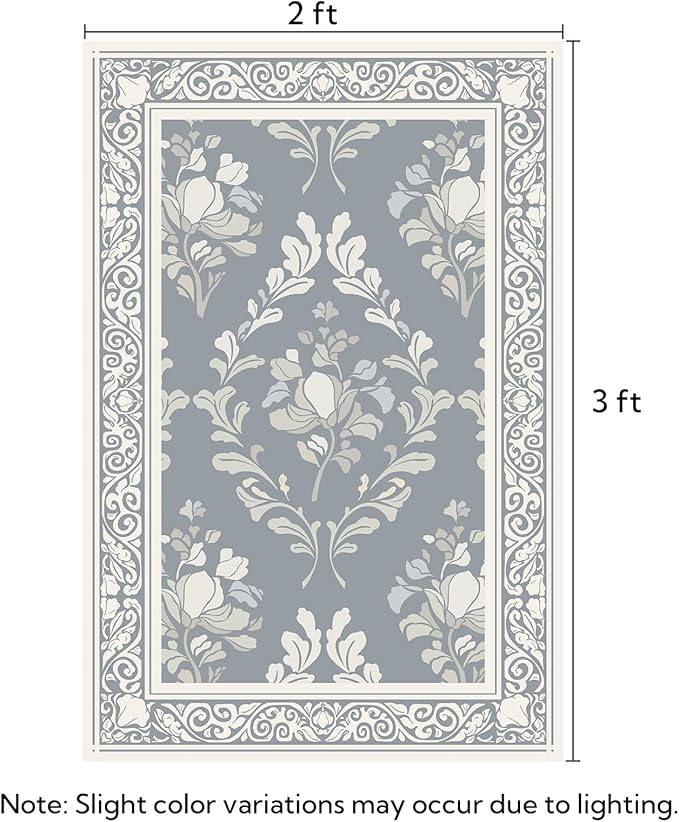 SOULFUL Medium Pile 2x3 Entryway Rug - Soft Underfoot Small Area Rug - Greige Boho Floral - Washable Non-Slip - Perfect for Hallway Kitchen Bedroom Bathroom Indoor Entrance