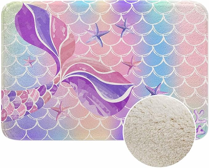 Mermaid Tail in Watercolor Bath Rugs for Bathroom Durable Flannel Bath Rug Clearance Mats for Forlaundry Room and Kitchen Decor Carpt Washable 15.7 x 23.6 Inch