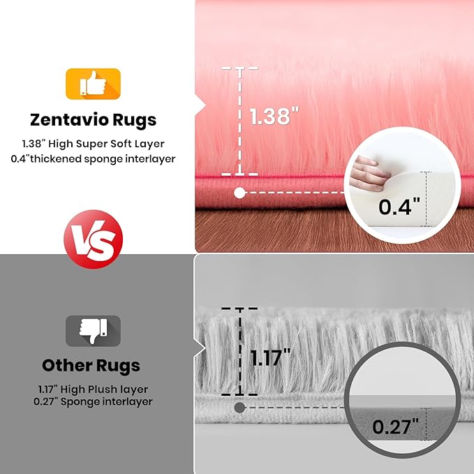 Zentavio Bedside Rugs for Girls Room 2x6 Runner Rugs for Hallway Bedroom Non Slip Fluffy Soft Shaggy Carpet for Kids Home Decor Aesthetic Dorm Nursery Pink