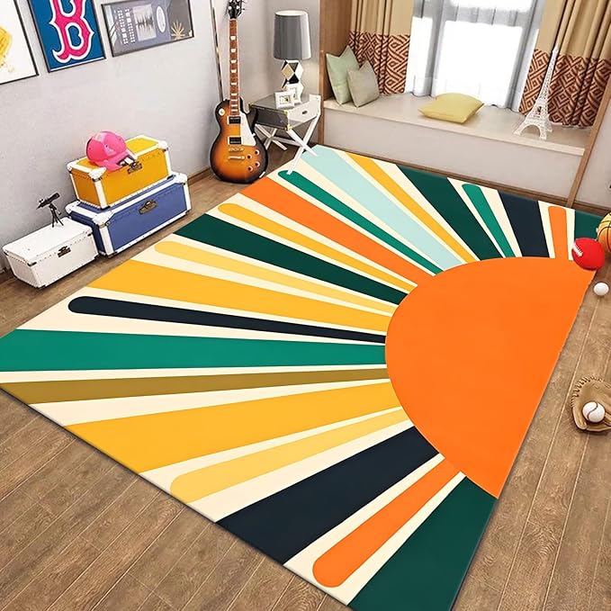 Rainbow Sun Modern Boho Large Area Rugs,5x6ft,Minimalist Living Room Bedroom Decor Rug Ultra-Soft, Fluffy, Lightweight Indoor Carpet with Non-Slip Backing for Kids Nursery Play Room